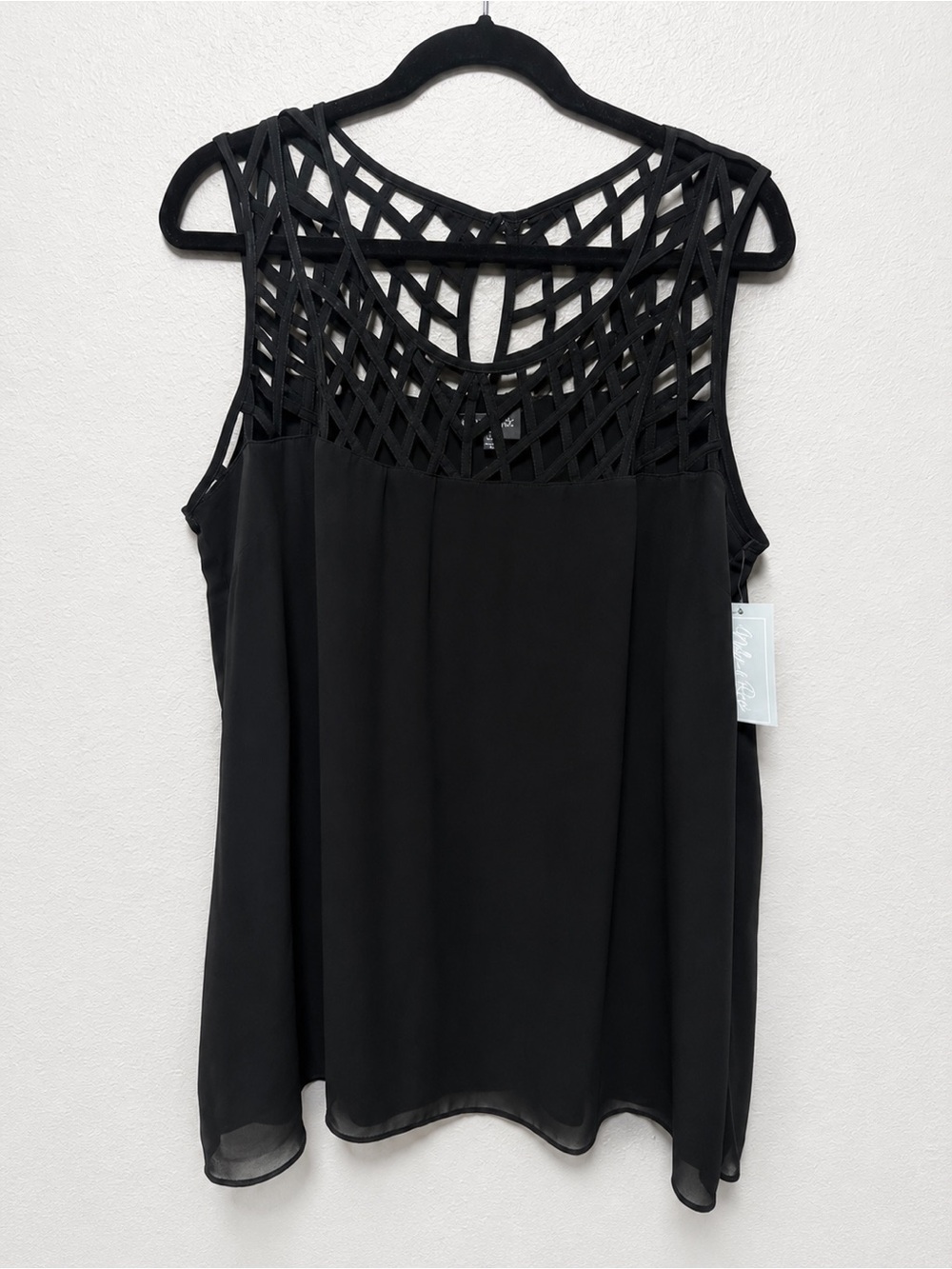 City Chic Black Lattice Yoke Sleeveless Tank